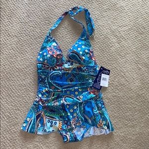 Chaps Women’s Paisley Skirted Halter Swimsuit